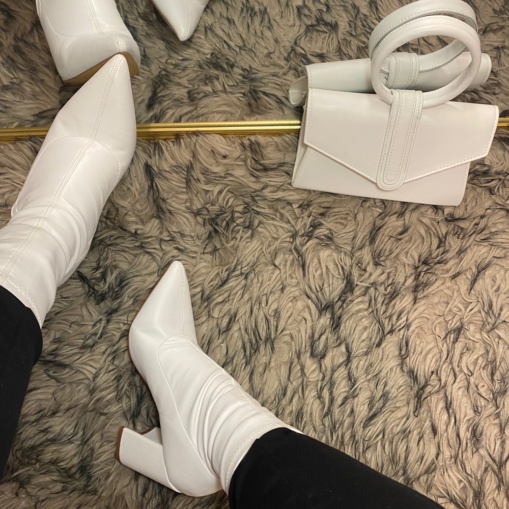 White heeled booties